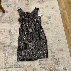 White House Black Market Black and Silver Floral Sequin Mini Dress